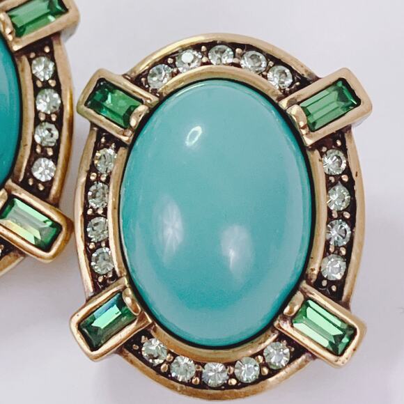 Signed Heidi Daus Bold & Beautiful Crystal Button Clip Earrings Art Deco Revival - Picture 4 of 11